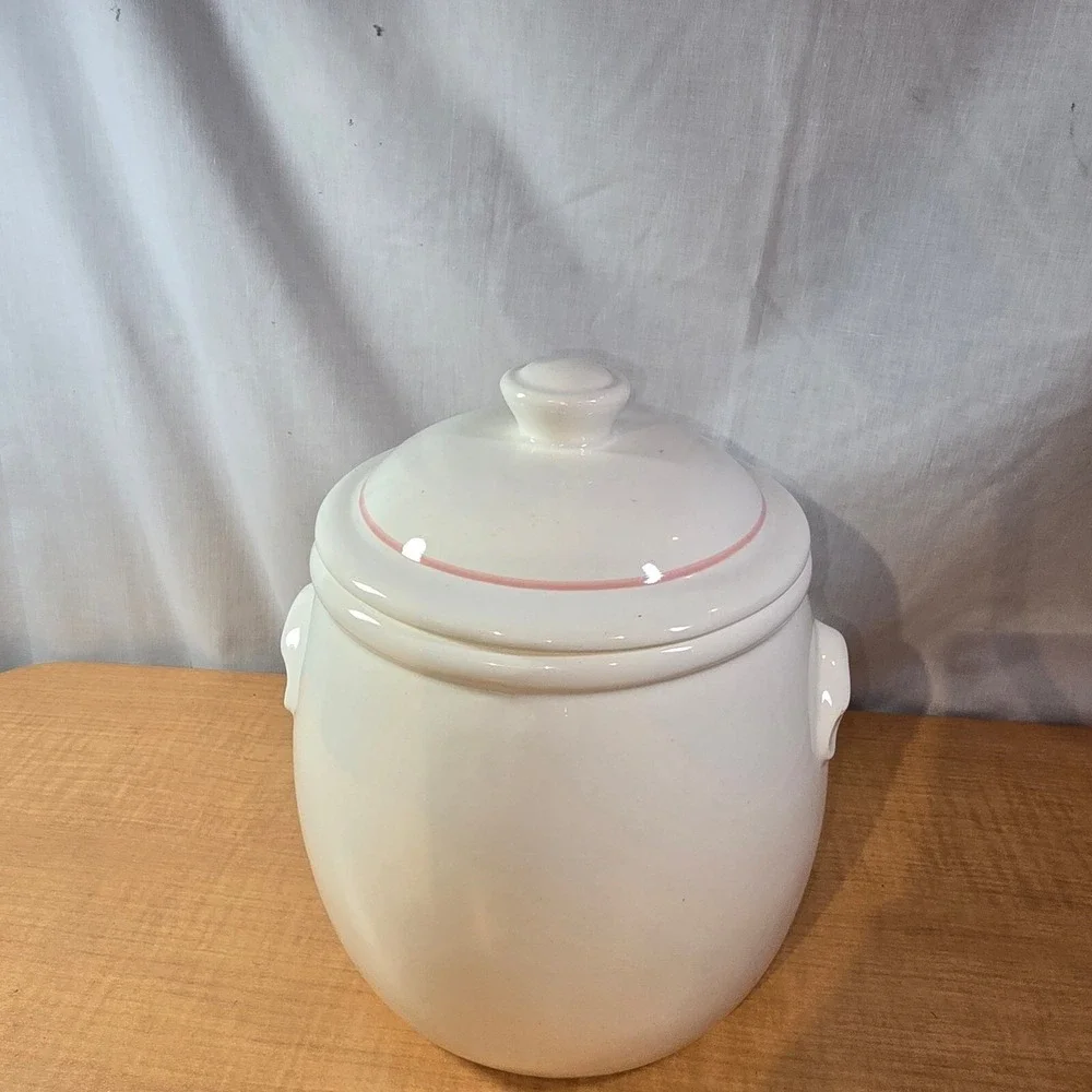 Vintage‎ Pottery/Ceramic Floral Cookie Jar Pink Peony? & blue floral COMPLETE